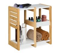 Relaxdays Bamboo Shelf, 3 Tiers, HxWxD: 35x34x20 cm, Freestanding Shelving Unit, Bathroom & Kitchen, MDF, Natural/White, Fibreboard