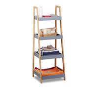Relaxdays Bamboo Bathroom Shelf, 4-Tiers, Wooden Freestanding Kitchen Storage Rack, HWD 98x36x34.5 cm, Grey