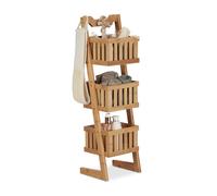 Relaxdays Bamboo Bathroom Shelf, 3 Tiers, Handle, Versatile, Organiser, Compact, Waterproof, Decorative, Natural