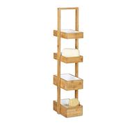 Relaxdays Bamboo Bathroom Shelf with 4 Baskets, Stand, HxWxD: 88 x 25 x 18 cm, Natural Wood