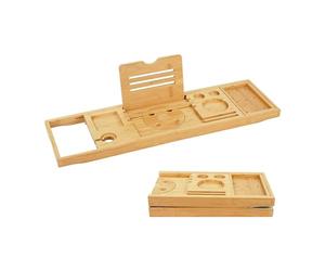 Relaxdays bamboo bathtub tray, extendable 70-105 cm, foldable, wine glass holder & book support, natural