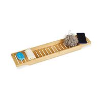 Relaxdays Bamboo Bathtub Tray with Grills, 4.5 x 68.5 x 14.5 cm, Bath Bridge, Shelf, High-Quality Wood, Tub Caddy, Natural Brown