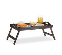 Relaxdays Bamboo Bed Tray, Folding, Handles, Raised Edge, For Breakfast in Bed and Serving, HWD: 22x61.5x30cm, Dark Brown