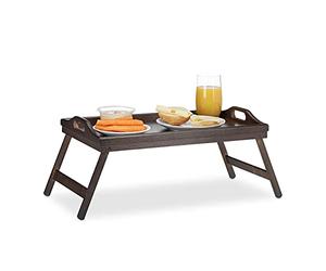 Relaxdays Bamboo Bed Tray, Folding, Handles, Raised Edge, For Breakfast in Bed and Serving, HWD: 22x61.5x30cm, Dark Brown
