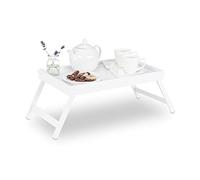 Relaxdays Bamboo Bed Tray, Folding Legs, Raised Edge, For Breakfast in Bed and Serving, HWD: 22x64x31cm, White