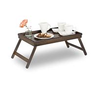 Relaxdays 10023235 Bamboo Tray, Folding Legs, Raised Edge, for Breakfast in Bed and Serving Table, HWD: 22x64x31cm, Dark Brown