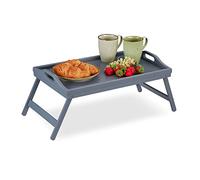 Relaxdays Bamboo Bed Tray, Folding Legs, Raised Edge, for Breakfast in Bed and Serving Table, HWD: 6.5 x 50 x 30 cm, Grey