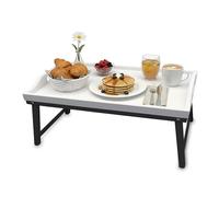 Relaxdays bamboo bed tray, HxWxD: 20 x 50 x 30 cm, serving tray with legs, handles, breakfast in bed, white/grey