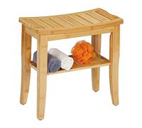 Relaxdays Bamboo Bench, Seat with Extra Storage Space, HxWxD: 45.5 x 48 x 25 cm, Hallway & Bathroom, Natural