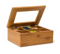 Relaxdays Bamboo Box with 6 Compartments Bag Caddy Wooden with Closable Lid + Wi