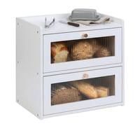 Relaxdays Bamboo bread bin, 2-tier viewing window