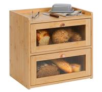 Relaxdays Bamboo bread bin, 2-tier viewing window