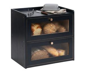 Relaxdays Bamboo bread bin, 2-tier viewing window