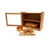 Relaxdays Bamboo bread bin, 2 tiers, window