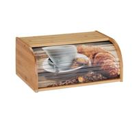 Relaxdays 10027596 Bamboo Bread Box, Roll Top with Design, Keeps Pastries Fresh, Storage Room, 17 x 40 x 27 cm, Natural, MDF Board