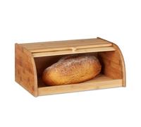 Relaxdays Bamboo Bread Bin, with Rolling Lid, 40 x 27.5 x 16.5 cm, Fresh Bread Storage, Natural Brown