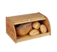 Relaxdays Bamboo Breadbox with Rolling Lid, Brown | HWD: 16.5 x 40 x 27.5 cm, rolls and pastries, roll-top bread bin