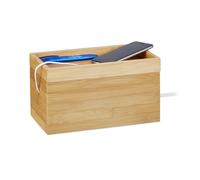 Relaxdays Bamboo Multi Cable Box, Compact, Versatile, Convenient Cable Management, H x W x D 14 x 25.5 x 14 cm, Natural