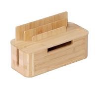 Relaxdays Bamboo Cable Box for 2 Power Strips with Tablet & Phone Holder, H 16 x W 30 x D 13 cm, Natural