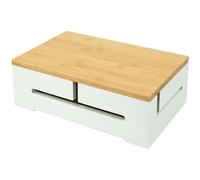 Relaxdays bamboo cable box with ventilation, HxWxD 11 x 32 x 22 cm, cable hiding, power strip storage, white