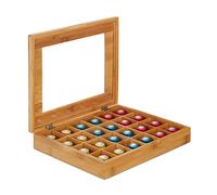 Relaxdays Bamboo Capsule Holder, 24 Compartments, Hinged, Capsule Dispenser, Tee Bag Box, Natural