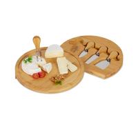 Relaxdays Bamboo cheese board with 4-piece cutlery set