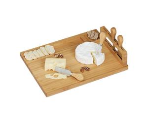 Relaxdays Bamboo Cheese Board with Cutlery
