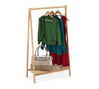 Relaxdays Clothes Rack, Bamboo, Rail with Shoe Shelf, Free-Standing, Hallway & Bedroom, 120 x 67 x 35 cm, Natural