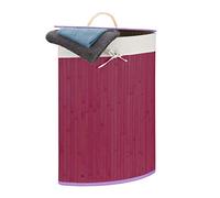 Relaxdays Bamboo Corner Laundry Basket, 65 x 49.5 x 37 cm, 64L, Folding Hamper with Laundry Sack, Purple