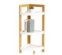 Relaxdays Bamboo Corner Shelf, 3 Half-Round Shelves, 77x23x23cm, Space-Saving Storage for Bath & Kitchen, Natural/White