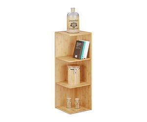 Relaxdays Bamboo Corner Shelf, 3 Shelves, HxWxD: 85.5 x 29 x 29 cm, Bookcase, Kitchen Storage Unit, Natural Brown