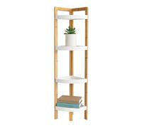 Relaxdays Bamboo Corner Shelf, 4 Round Shelves, HWD: 105.5x23x23 cm, Space-Saving for Bathroom & Kitchen, Natural/White, Fibreboard, 105.5 x 23 x 23 cm