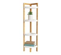 Relaxdays Bamboo Corner Shelf, 4 Round Shelves, HWD: 105.5x23x23 cm, Space-Saving for Bathroom & Kitchen, Natural/White, Fibreboard, 105.5 x 23 x 23 cm