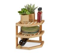 Relaxdays Bamboo Cupboard Insert, HxWxD 25.5 x 25.5 x 25.5 cm, Corner Shelf Worktop & Kitchen Cabinet, 2 Shelves, Wood