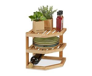 Relaxdays Bamboo Cupboard Insert, HxWxD 25.5 x 25.5 x 25.5 cm, Corner Shelf Worktop & Kitchen Cabinet, 2 Shelves, Wood