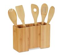 Relaxdays Bamboo Cutlery Holder and 5 Utensils Set