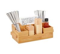 Relaxdays Bamboo Cutlery Holder With Napkin Holder