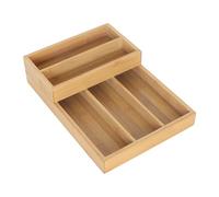 Relaxdays Bamboo Cutlery Insert, 2-piece, 6 compartments, stackable, space-saving drawer organizer, natural