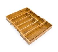 Relaxdays Bamboo cutlery tray, 5 - 7 compartments, adjustable cutlery tray for the drawer, width 31.5 - 49 cm, natural