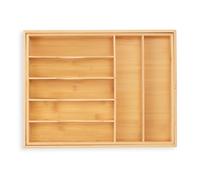 Relaxdays Extendable Cutlery Tray, Bamboo, 7-9 Compartments, HWD: 5 x 34-50.5 x 44.5 cm, Kitchen Drawer Insert, Natural, 5 x 50.5 x 44.5 cm