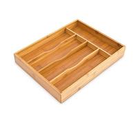 Relaxdays Bamboo Cutlery Tray, HxWxD: ca 4.5 x 25.5 x 34 cm, Drawer Organiser Insert, With 5 Compartments, Bamboo, Natural Brown