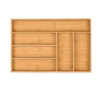Relaxdays Cutlery Tray, 6 Compartments, Bamboo, Small Kitchen Drawer Insert, for Utensils, 5 x 44.5 x 30 cm, Natural