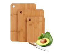 Relaxdays bamboo cutting board set of 3, with handle hole, 3 sizes, wooden boards 22-33 cm wide, natural colour