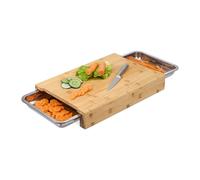 Relaxdays Bamboo Chopping Board with 2 Removable Trays, HWD: 8 x 45 x 30 cm, Elevated Kitchen, Meat, Natural/Silver