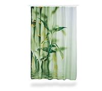 Relaxdays Bamboo Design Shower Curtain, Polyester, Fabric, Washable, Plant Motif, 200 x 180 cm, Bath Curtain, Green