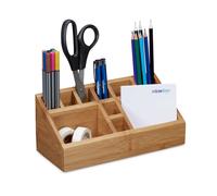 Relaxdays Bamboo Desk Organiser, Pencil Holder, 10 Compartments, Wood Grain, Size: 10 x 23 x 10 cm, Natural Brown