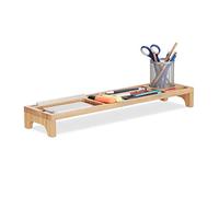 Relaxdays Bamboo Desk Organiser, 7 Compartments,Cable Conduit, Pen Holder, Smartphone and Tablet Tray, Natural
