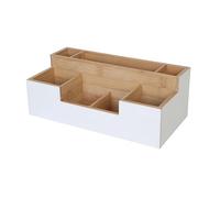 Relaxdays Bamboo Desk Organiser, 7 Compartments, HxWxD: 11 x 30 x 15 cm, Desktop Storage, Desk Box, White/Natural