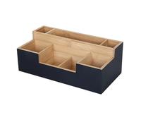 Relaxdays Bamboo Desk Organiser, 7 compartments, HxWxD: 11x30x15 cm, office storage, desk box, black/natural