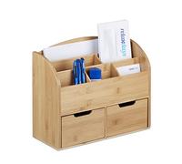 Bamboo Desk Organiser 2 Drawers Table-Top Storage Holder Office Desk Butler